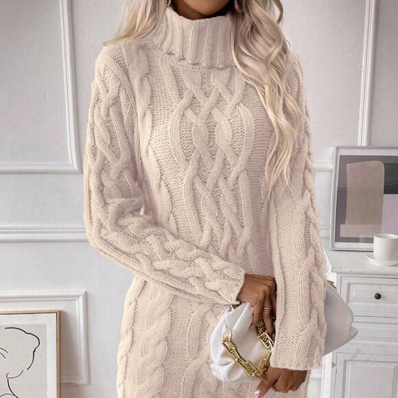 Apricot Casual Women's Turtleneck Sweater Dress Cloth - Picture 3 of 6